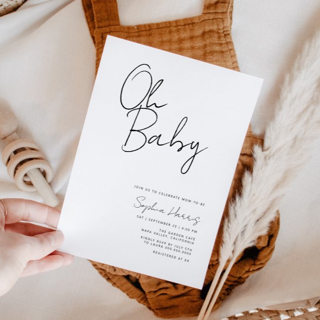 Oh Baby Black And White Minimalist Baby Shower Invitation (Creator Uploaded)