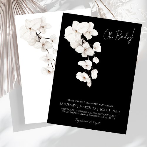 Oh Baby Black and White Orchids Baby Shower Invitation