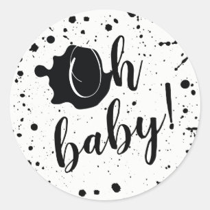Oh Baby Black and White Paint Splatter Baby Shower Classic Round Sticker