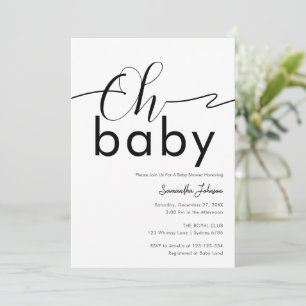 Oh Baby Black and White Trendy Simple Minimalist Invitation