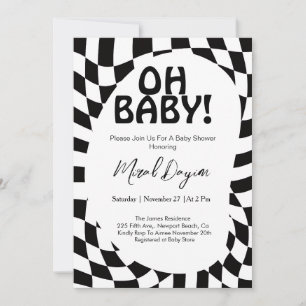 Oh Baby! Black Checkered Modern Baby Shower  Invitation