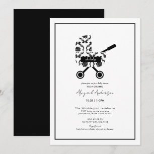 Oh Baby Black Damask Pram Baby Shower   Invitation