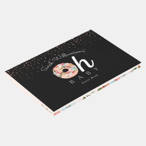 Oh Baby Black Floral Botanical Donut Baby Shower Guest Book