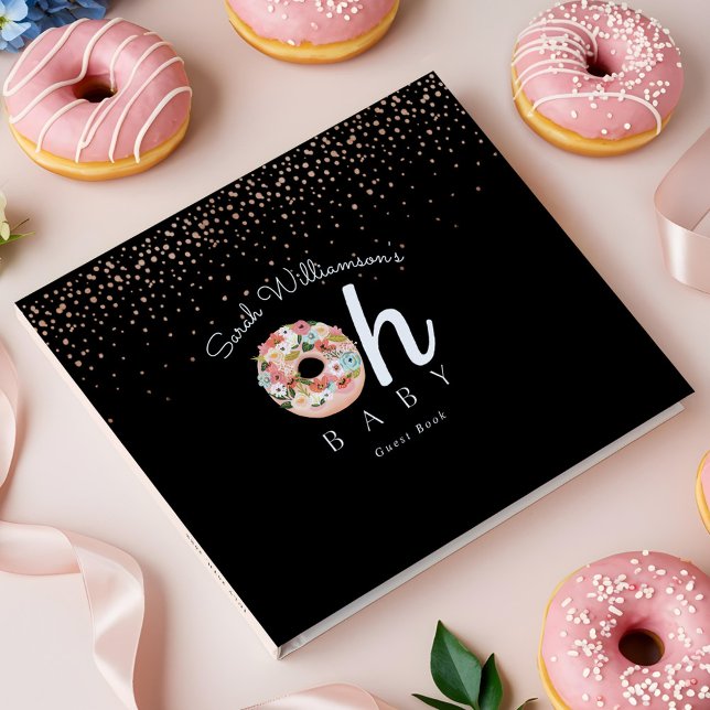 Oh Baby Black Floral Botanical Donut Baby Shower Guest Book (Oh Baby Black Floral Botanical Donut Baby Shower Guest Book)