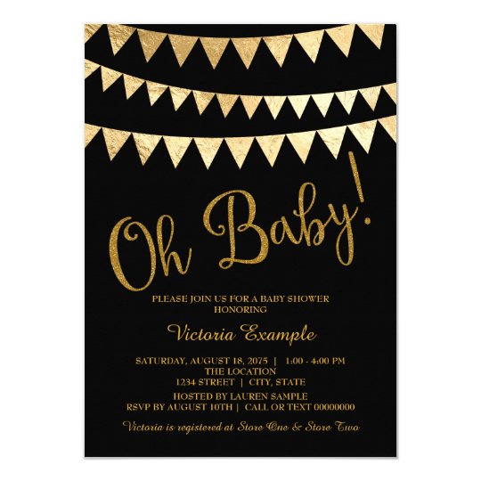 Oh Baby Black Gold Gender Neutral Shower Invitation Zazzle Oh Baby Black Gold Gender Neutral Shower Invitation