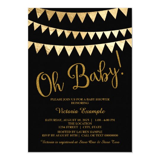 Oh Baby Black Gold Gender Neutral Baby Shower Invitation ...