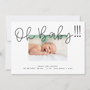 Oh Baby black on white modern Funky Fun Baby Announcement