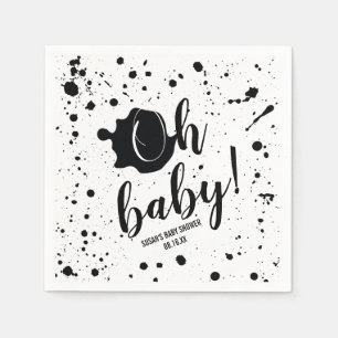 Oh Baby Black Paint Splatter Unisex Baby Shower Napkins