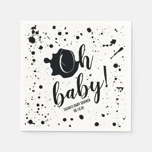 Oh Baby Black Paint Splatter Unisex Baby Shower Napkins (Front)
