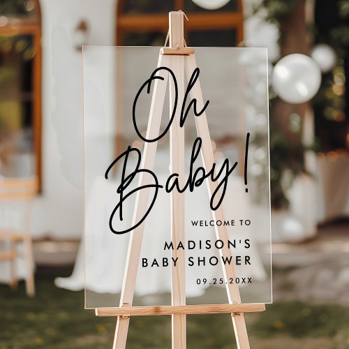 Oh Baby Black Script Baby Shower Welcome Acrylic Sign