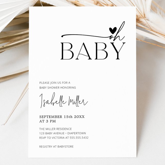 Oh Baby Black White Gender Neutral Baby Shower  Invitation (Oh Baby Black White Gender Neutral Baby Shower Invitation)