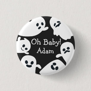 Oh Baby! Black & White Halloween Fall Baby Shower Button