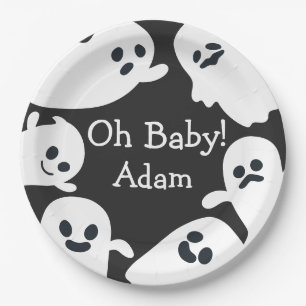 Oh Baby! Black & White Halloween Fall Baby Shower Paper Plates