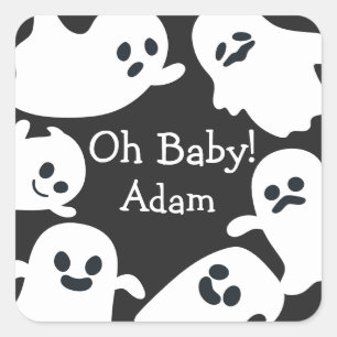 Oh Baby! Black & White Halloween Fall Baby Shower Square Sticker