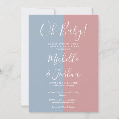 Oh Baby Blue And Pink Gender Reveal Party Invitation