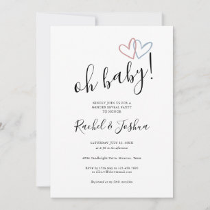 Oh Baby Blue And Pink Hearts Gender Reveal Party Invitation