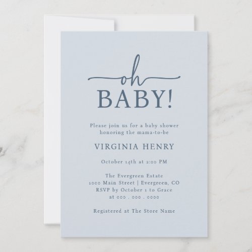 Oh Baby Blue Baby Shower Invitation