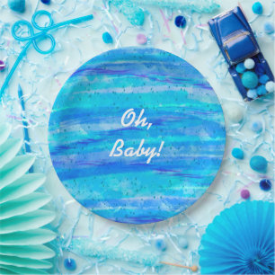 Oh Baby   Blue Baby Shower  Paper Plates