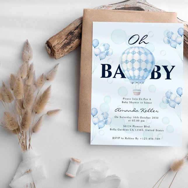 Oh Baby Blue Balloon Baby Shower Invitation (Creator Uploaded)