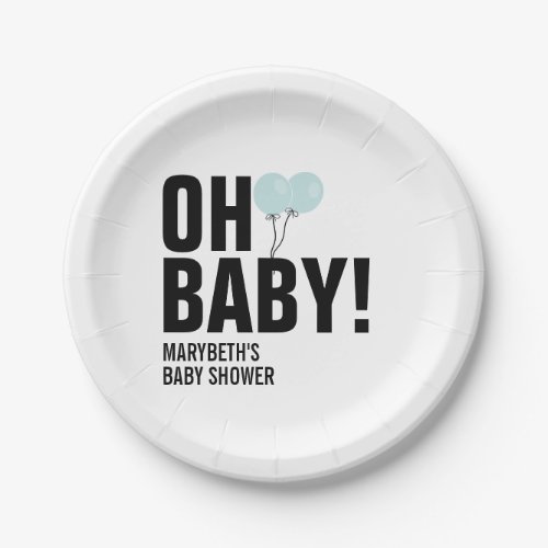 Oh Baby Blue Balloon Baby Shower Paper Plate