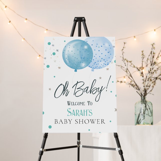 Oh Baby Blue Balloons Boy Baby Shower Foam Board (In Situ (Stand))
