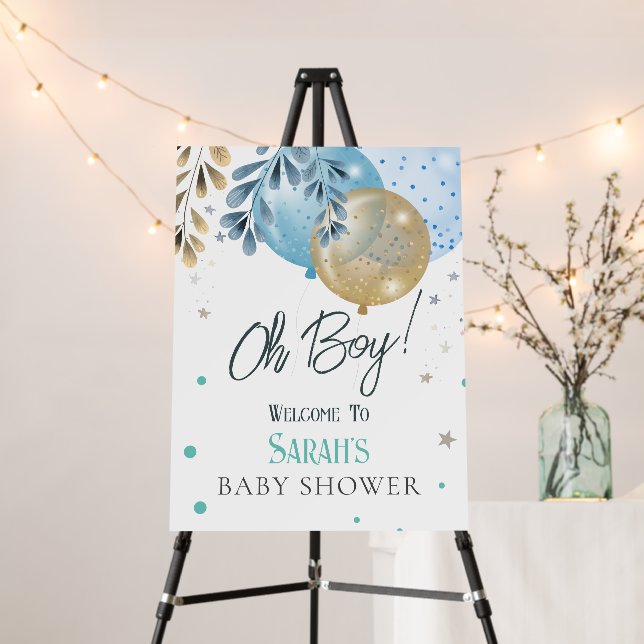 Oh Baby Blue Balloons Boy Baby Shower Foam Board (In Situ (Stand))