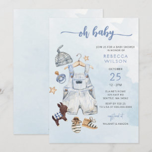 Oh Baby Blue Boho Boy Baby Shower Invitation