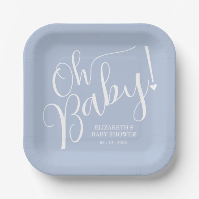 Oh Baby! Blue Boy Baby Shower Paper Plates (Front)