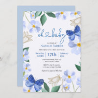 Oh Baby Blue Butterfly Floral Boy Baby Shower Invitation