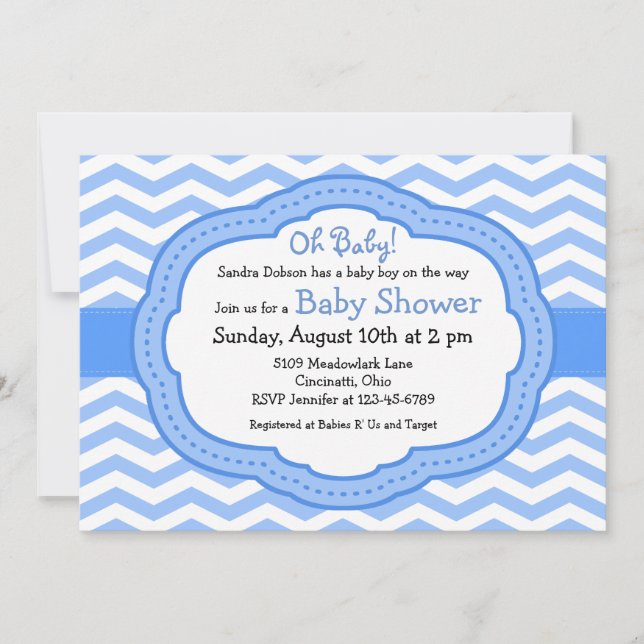 Oh Baby Blue Chevron Baby Shower Invitation (Front)