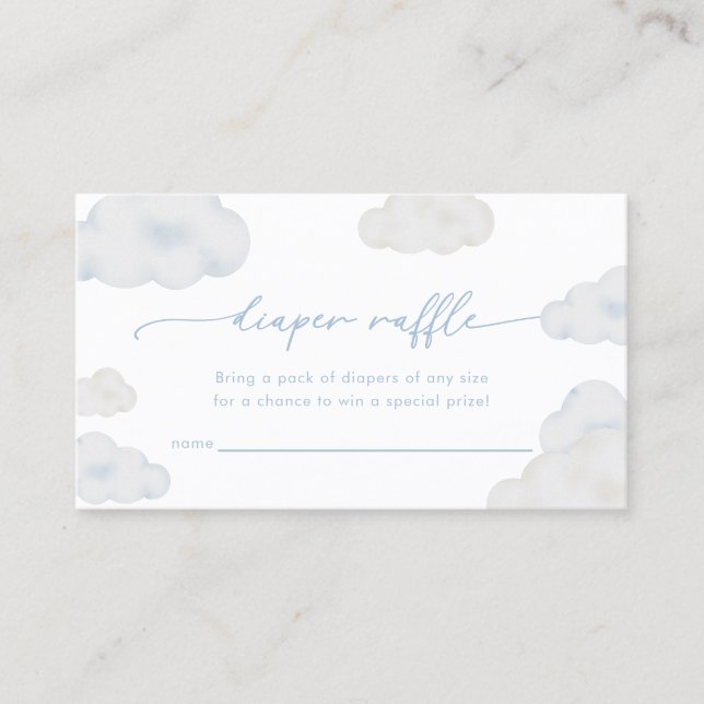 Oh Baby Blue Cloud Baby Shower Diaper Raffle Card (Front)