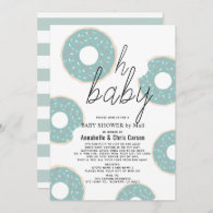 Oh Baby Blue Donut Boy Baby Shower by Mail Invitation