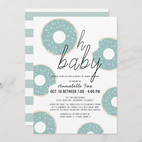Oh Baby Blue Donut Boy Drive_by Baby Shower Invitation