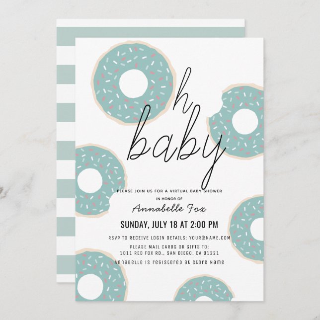 Oh Baby Blue Donut Boy Virtual Baby Shower Invitation (Front/Back)