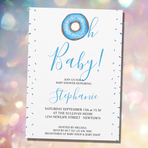 Oh Baby Blue Donut Boys Baby Shower Invitation