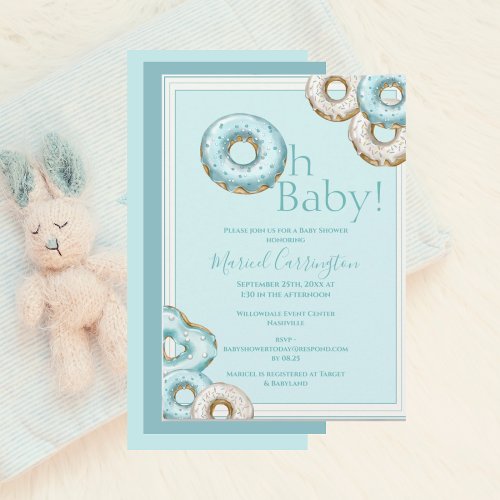 Oh Baby Blue Donuts Watercolor Baby Shower Invitation