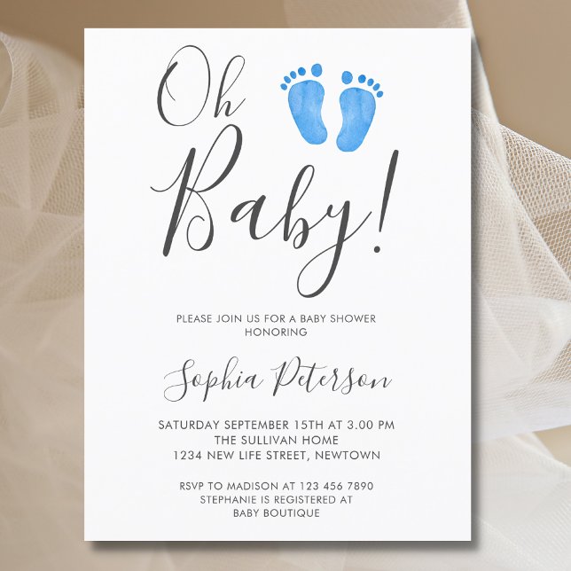 Oh Baby Blue Feet Baby Shower Invitation Postcard (Creator Uploaded)