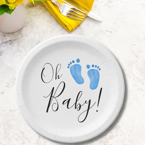 Oh Baby Blue Feet Baby Shower Paper Plates