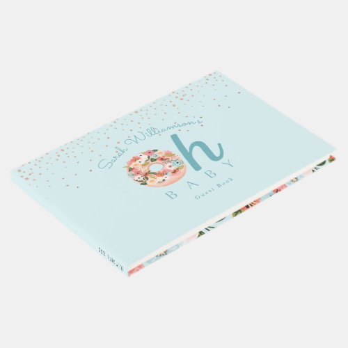 Oh Baby Blue Floral Botanical Donut Baby Shower Guest Book