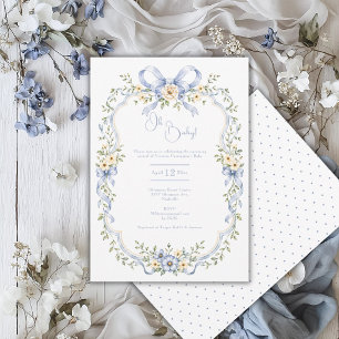 Oh Baby Blue Floral FrameVintage Baby Shower Invitation