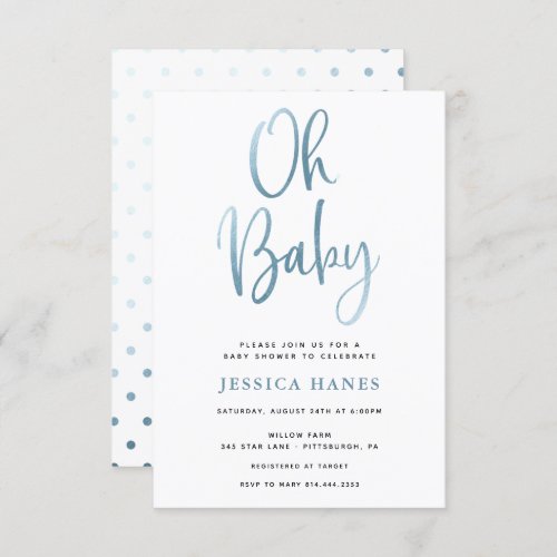 Oh Baby Blue Foil Baby Shower Invitation