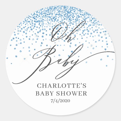 Oh Baby Blue Glitter Favor Sticker