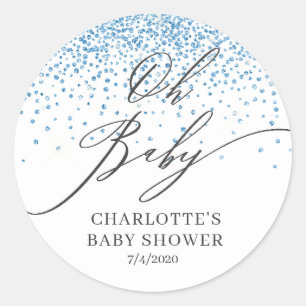 Oh Baby Blue Glitter Favor Sticker