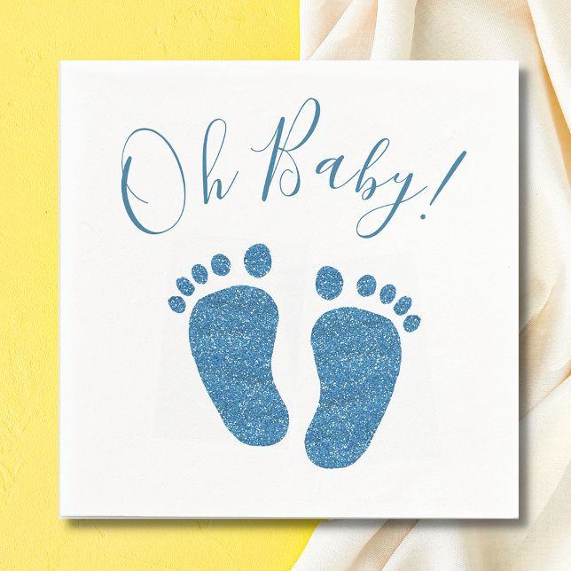 Oh Baby Blue Glitter Feet Baby Shower Napkins (Creator Uploaded)