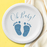 Oh Baby Blue Glitter Feet Baby Shower  Paper Plates<br><div class="desc">These cute Baby Shower Paper Plates are decorated with blue glitter baby feet and Oh Baby! in stylish typography.</div>