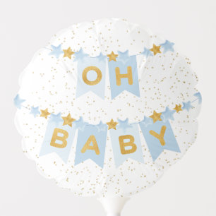 Oh Baby Blue Gold Bunting Flags Balloon