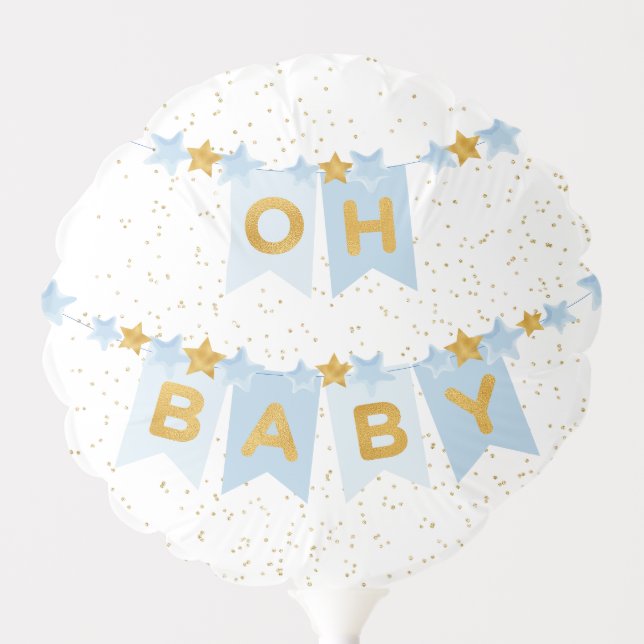 Oh Baby Blue Gold Bunting Flags Balloon (Front)