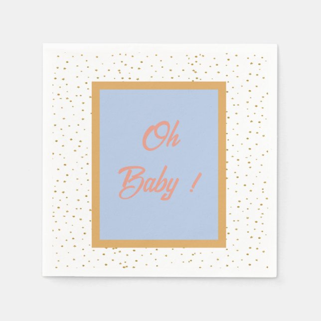 Oh Baby Blue Gold Ginkgo Leaf Baby Shower  Napkins (Front)