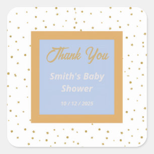Oh Baby Blue Gold Ginkgo Leaf Thank You Stickers