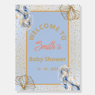 Oh Baby Blue Gold Ginkgo Leaf Welcome Sign